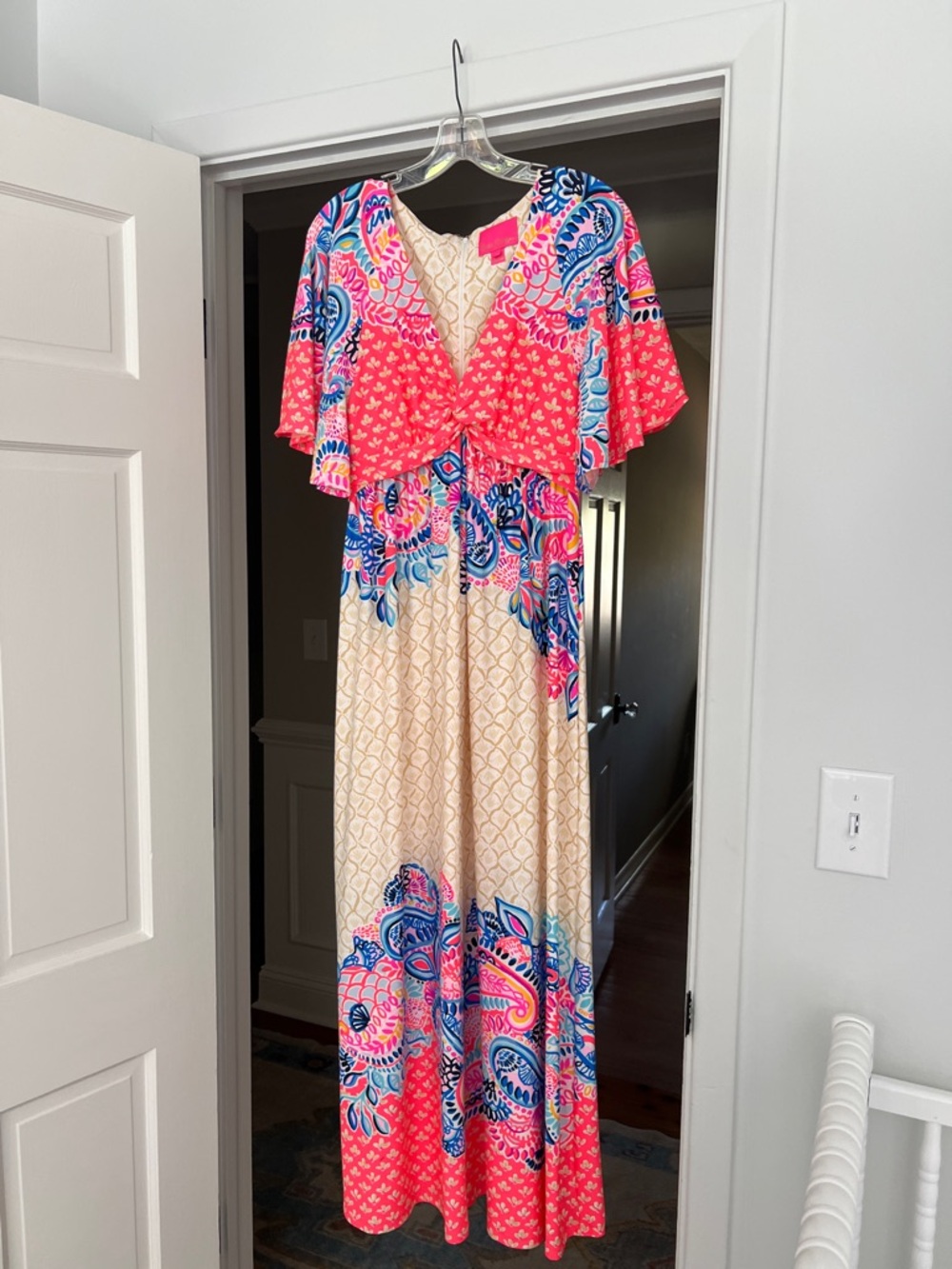 Lilly Pulitzer Coral and Blue Printed Maxi Dress